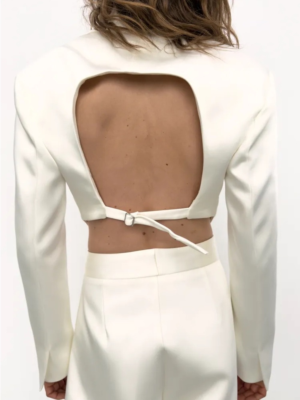 ZARA SATIN EFFECT CROP BLAZER WITH BACK VENT